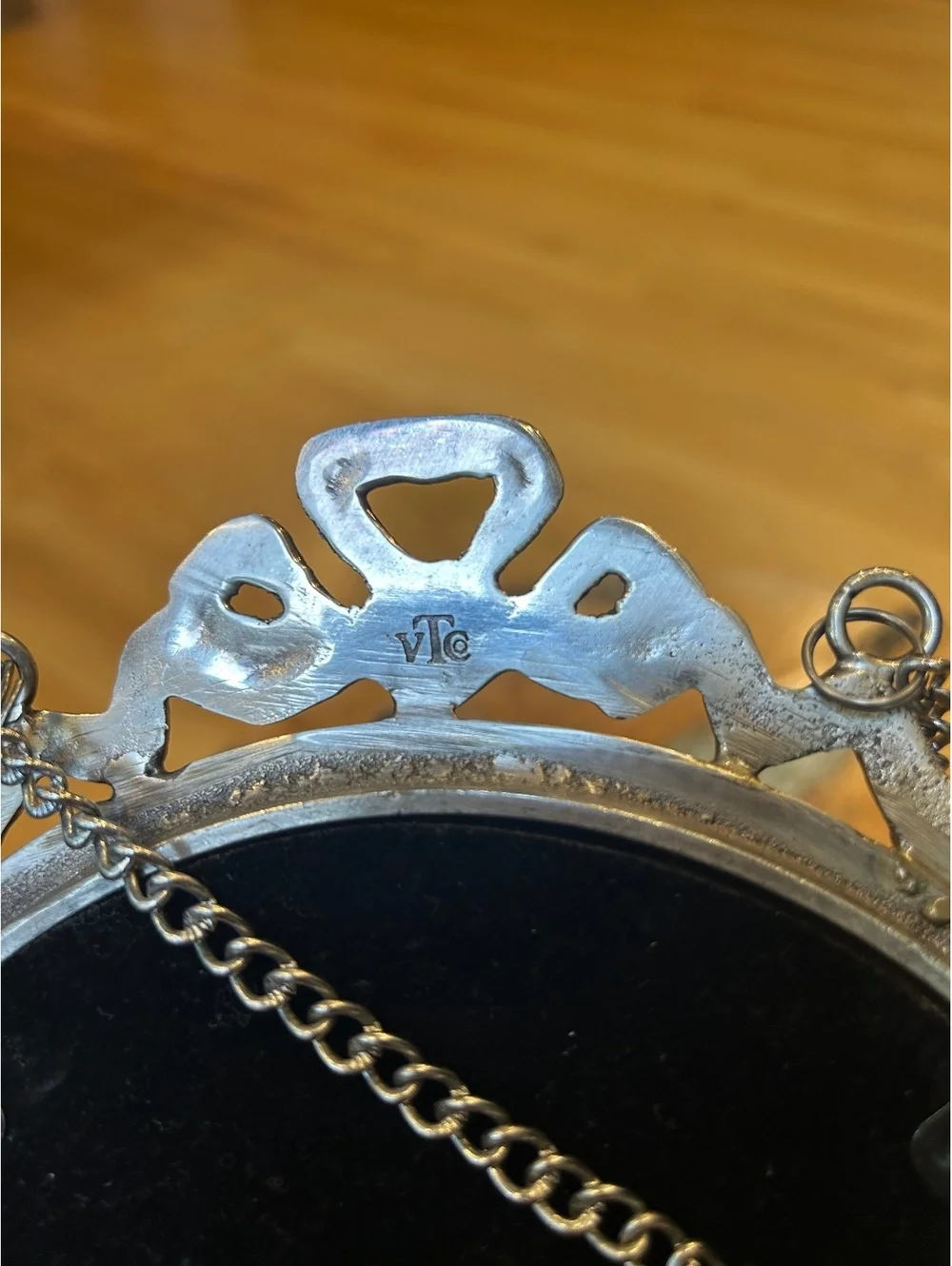 Vintage VTC Silver Tone Decorative Hanging/ tabletop Frame with Chain